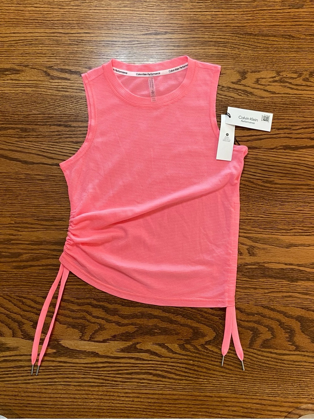 NWT Calvin Klein Performance SZ XS Pink Tank Top Cinch Up Ties On The Sides